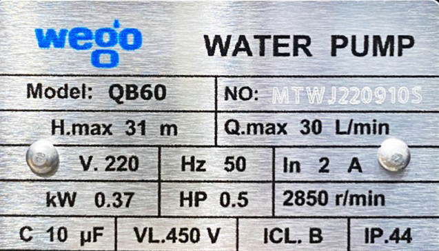 پمپ آب خانگی ویگو نیم اسب مدل QB60